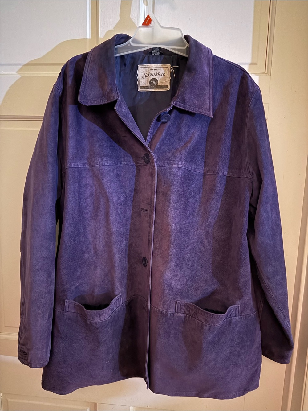 St. John's Bay Purple Suede-Look genuine leather exterior Button Front Jacket - Picture 2 of 12